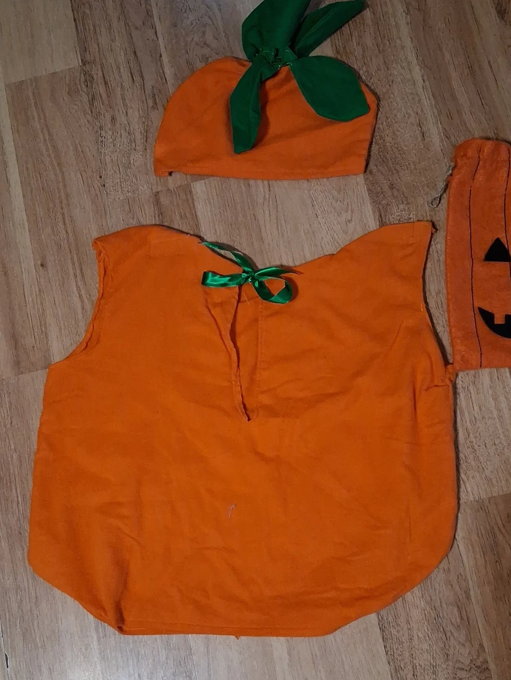 Kids Pumpkin Costume Set - Orange with Green Accents-Hand Made
